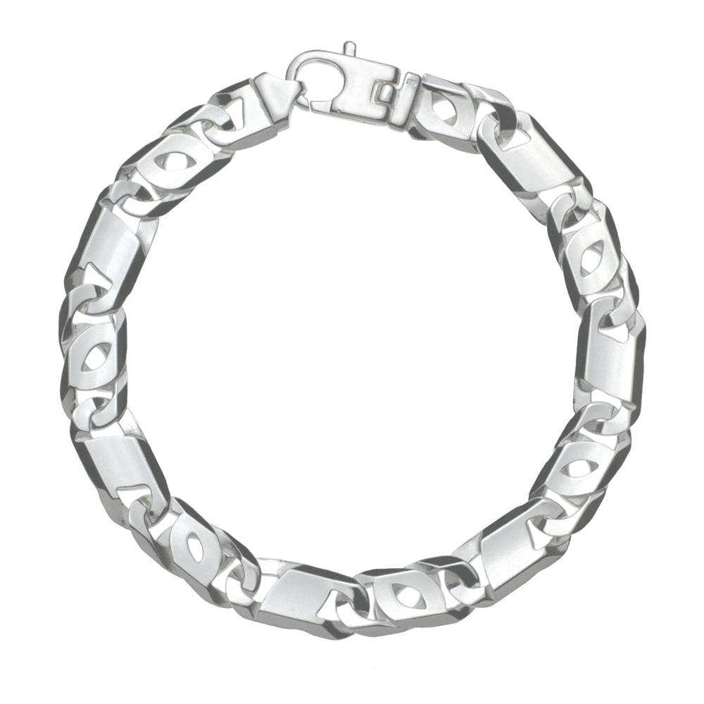 Valkenoog armband van 925 zilver, 8,5 mm breed. Deze herenarmband met platte schakels is leverbaar in de lengtes 21 en 22 cm.