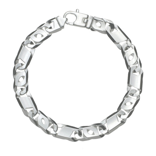 Valkenoog armband van 925 zilver, 8,5 mm breed. Deze herenarmband met platte schakels is leverbaar in de lengtes 21 en 22 cm.