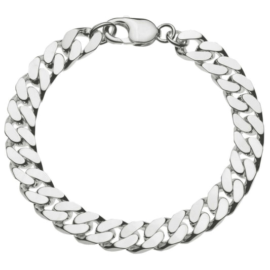 Een vierzijdig geslepen zilveren gourmet armband. Dik model, voor heren, uitgevoerd met een zware karabijnhaak als sluiting.