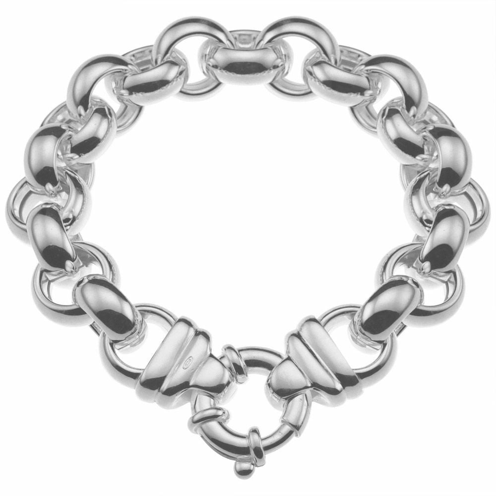 Een zilveren jasseron armband met schakels van 14 mm doorsnede. Dit klassieke model is ook als set (armband en ketting) verkrijgbaar.