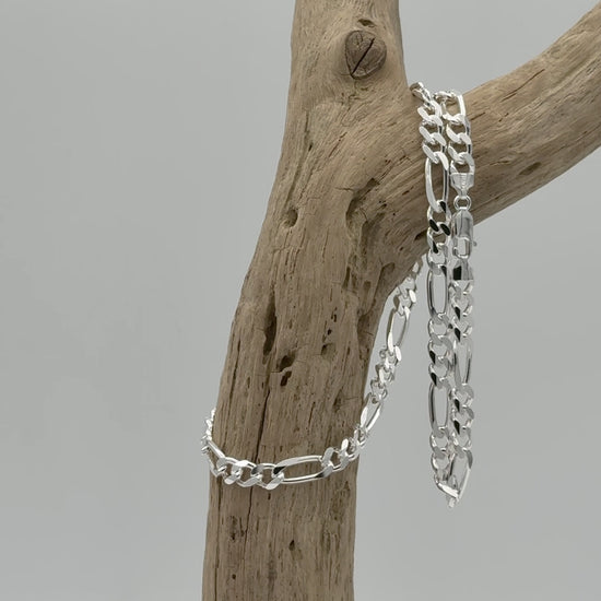 Figaro ketting, 7,5 mm van massief 925 zilver met klassiek schakelpatroon. Italiaanse kwaliteit met een robuuste uitstraling en luxe glans.