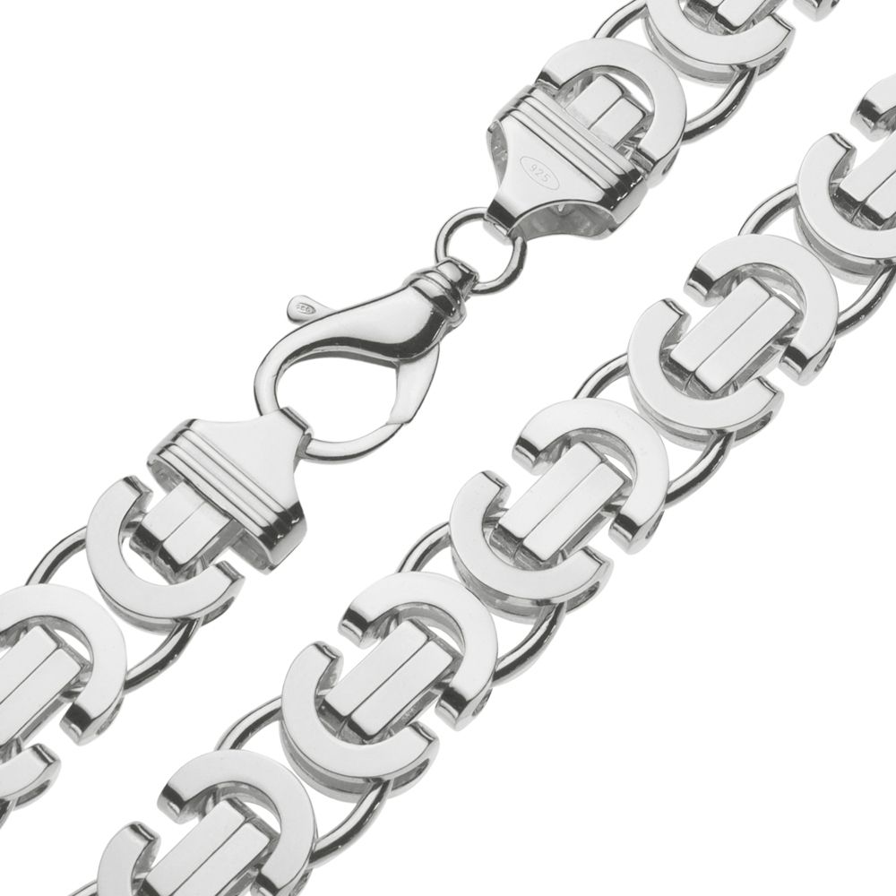 Zilveren koningsketting met plat model schakel 16 mm breed Kettingenenarmbanden.com